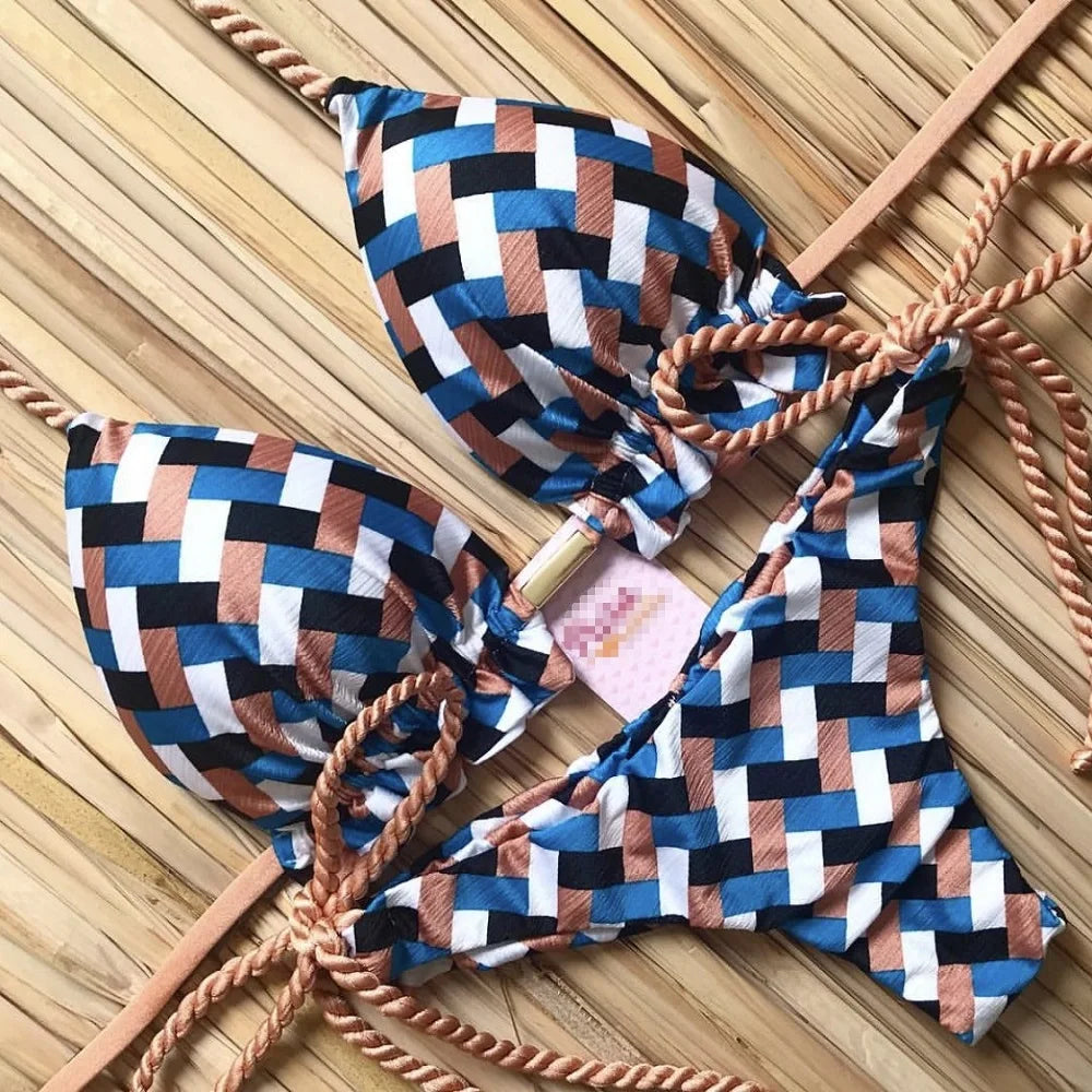 RUOTONGSEPT 2022 Striped Bikini Set Knotted Swimsuit Women Biquinis Beach Sexy Thong Swimwear Bandage Brazilian Mirco Bikinis