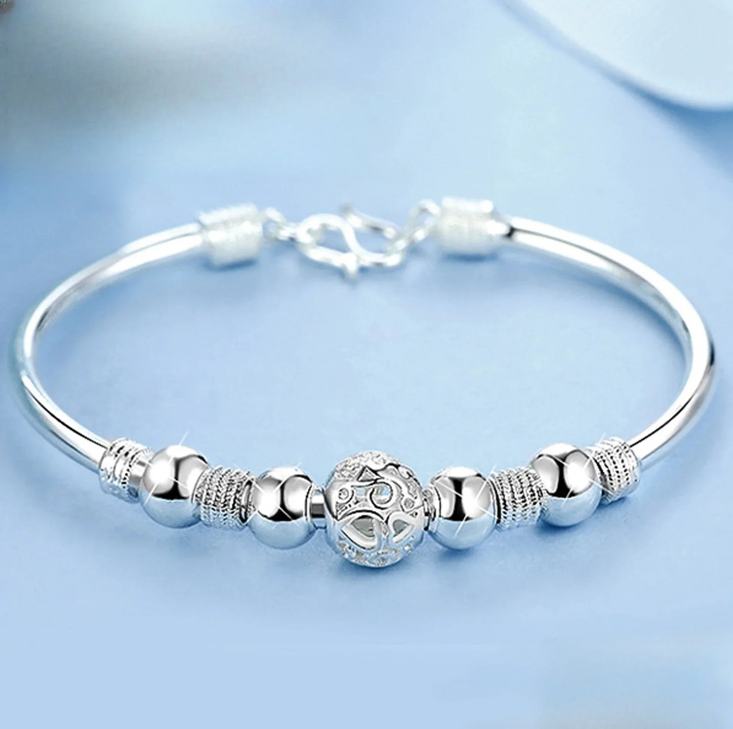 Fashion 925 Sterling Silver Woman Cuff Bracelet Open Leaf Shaped Adjustable Charm Bangle Girls Party Jewelry Christmas Gifts