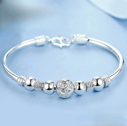 Fashion 925 Sterling Silver Woman Cuff Bracelet Open Leaf Shaped Adjustable Charm Bangle Girls Party Jewelry Christmas Gifts